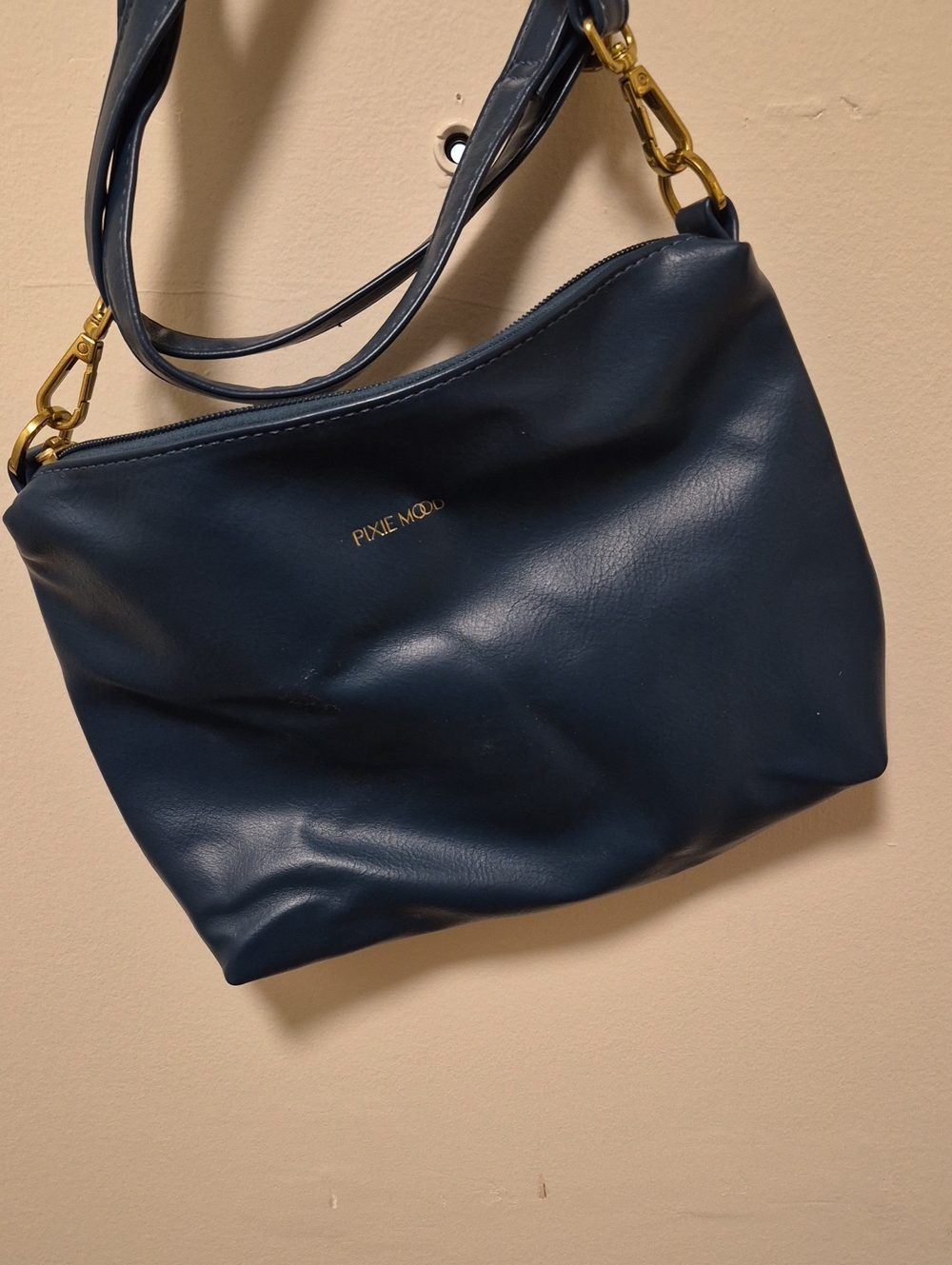 Pixie Mood Deep Navy Shoulder Bag with Gold Accents